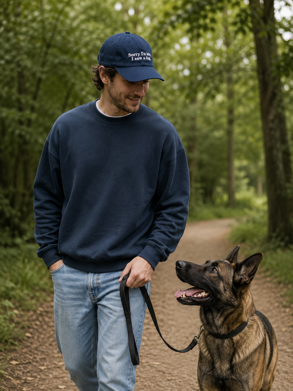 Sorry I'm Late, I Saw a Dog Pet – Navy Blue Dad Cap | Unisex Hondenliefhebber Pet | Verstelbare Baseball Cap