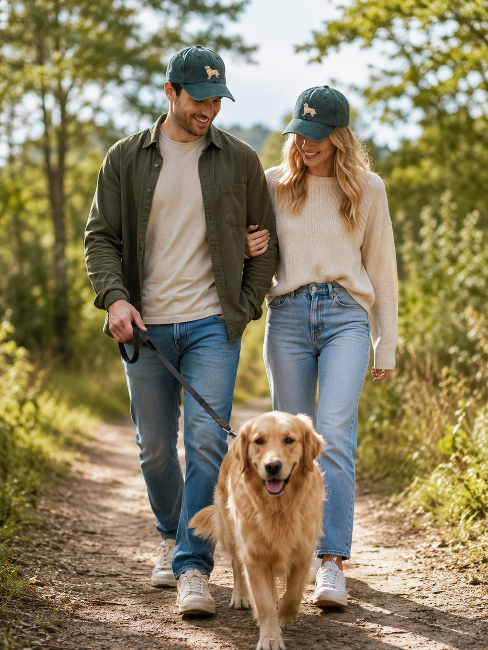 Golden Retriever Pet – Vintage Bottle Green Cap Geborduurd | Verstelbare Hondenliefhebber Pet voor Dames & Heren