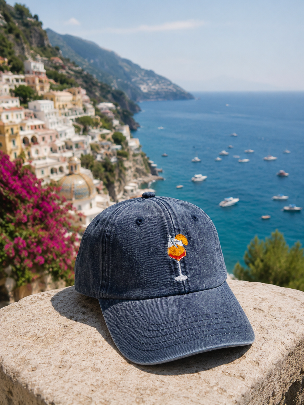Aperol Spritz Cap | Vintage Denim Pet met Cocktail Borduring – Trendy Unisex Baseball Cap