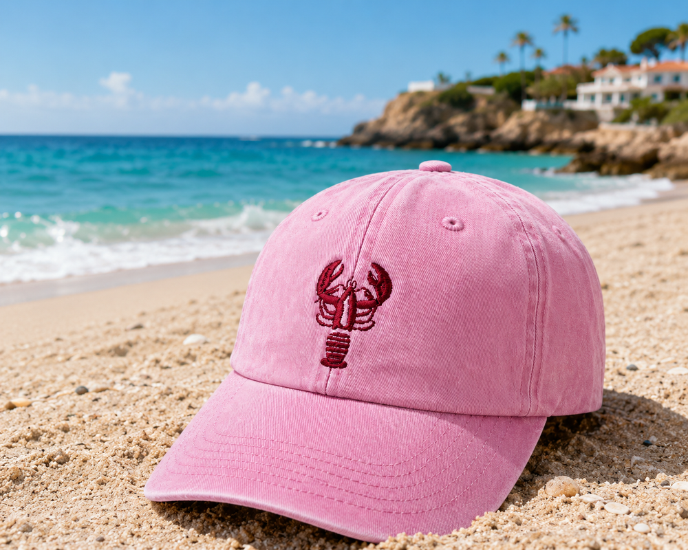 Roze Vintage Cap met Geborduurde Kreeft | Vintage Baseball Cap voor Dames & Heren