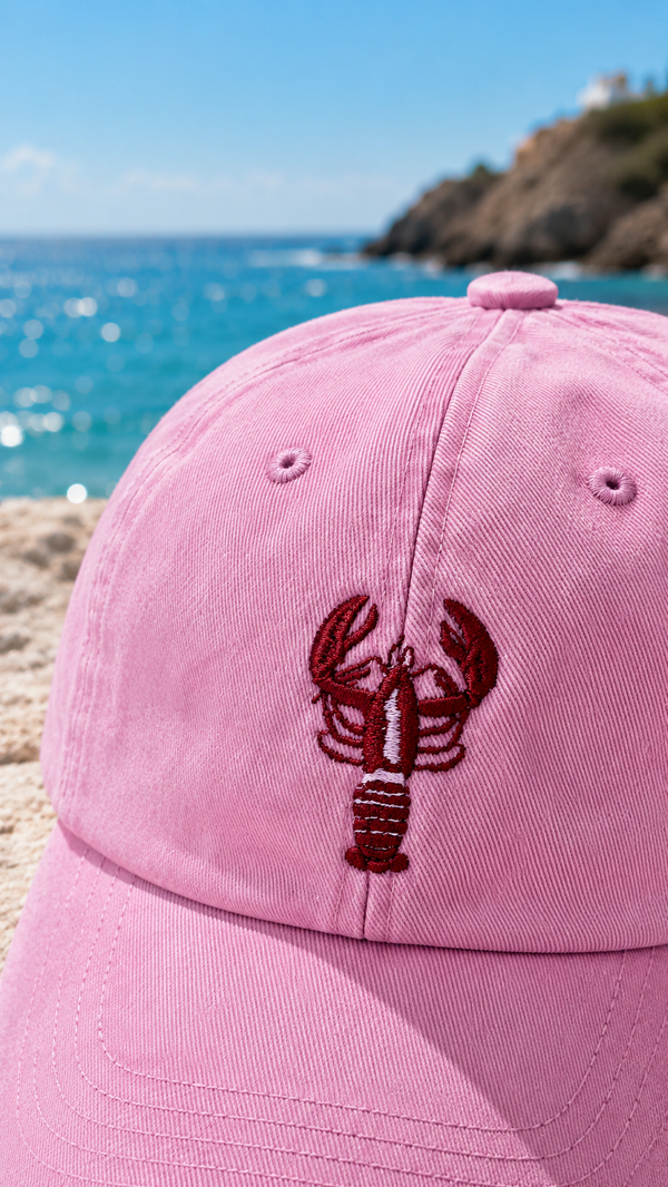 Roze Vintage Cap met Geborduurde Kreeft | Vintage Baseball Cap voor Dames & Heren