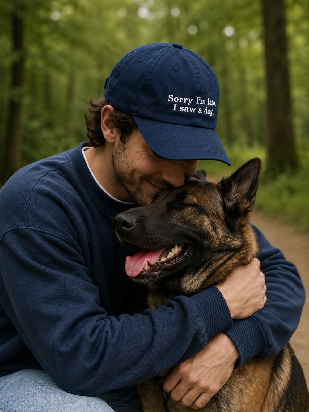 Sorry I'm Late, I Saw a Dog Pet – Navy Blue Dad Cap | Unisex Hondenliefhebber Pet | Verstelbare Baseball Cap