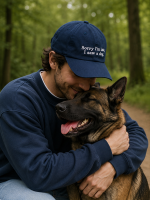 Sorry I'm Late, I Saw a Dog Pet – Navy Blue Dad Cap | Unisex Hondenliefhebber Pet | Verstelbare Baseball Cap