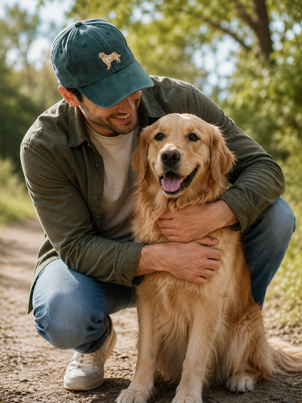 Golden Retriever Pet – Vintage Bottle Green Cap Geborduurd | Verstelbare Hondenliefhebber Pet voor Dames & Heren
