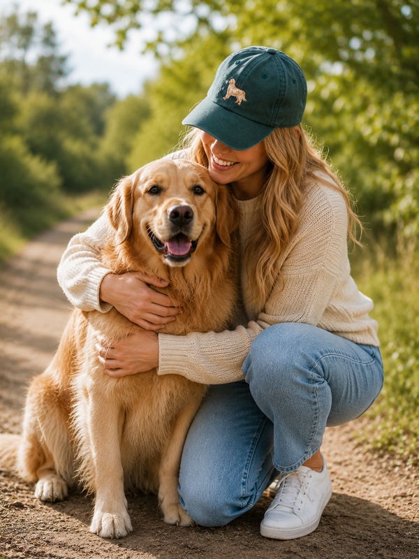 Golden Retriever Pet – Vintage Bottle Green Cap Geborduurd | Verstelbare Hondenliefhebber Pet voor Dames & Heren