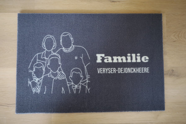 Deurmat met lijntekening + tekst