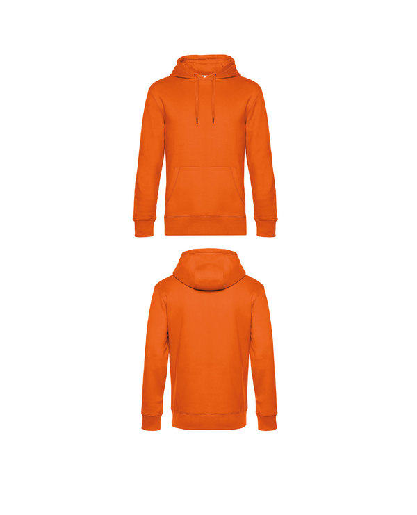 Oranje King Hoodie personaliseren met borduring of bedrukking – sterke kwaliteit en mooie pasvorm, professioneel geborduurd en bedrukt door PANTR. in Wevelgem.