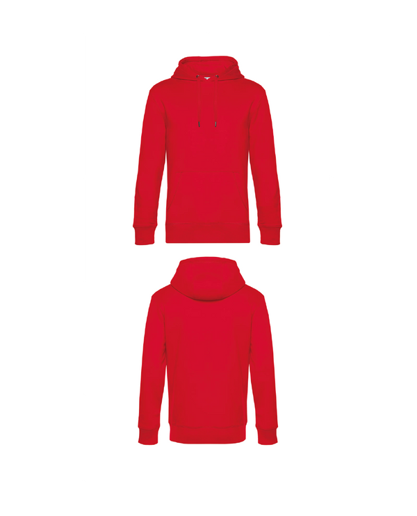 Rode King Hoodie personaliseren met borduring of bedrukking – sterke kwaliteit en mooie pasvorm, professioneel geborduurd en bedrukt door PANTR. in Wevelgem.