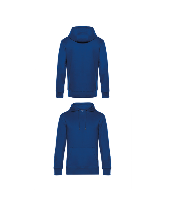 Royal blauwe King Hoodie personaliseren met borduring of bedrukking – sterke kwaliteit en mooie pasvorm, professioneel geborduurd en bedrukt door PANTR. in Wevelgem.