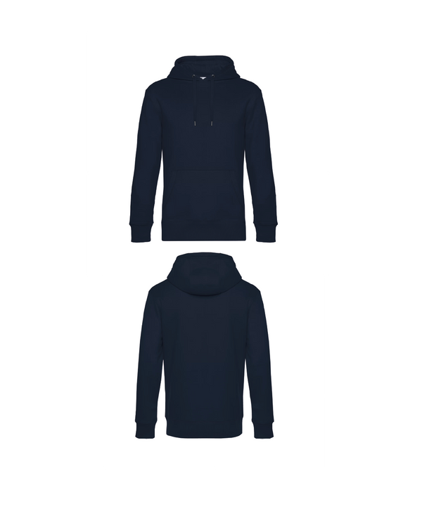 Navy blauwe King Hoodie personaliseren met borduring of bedrukking – sterke kwaliteit en mooie pasvorm, professioneel geborduurd en bedrukt door PANTR. in Wevelgem.