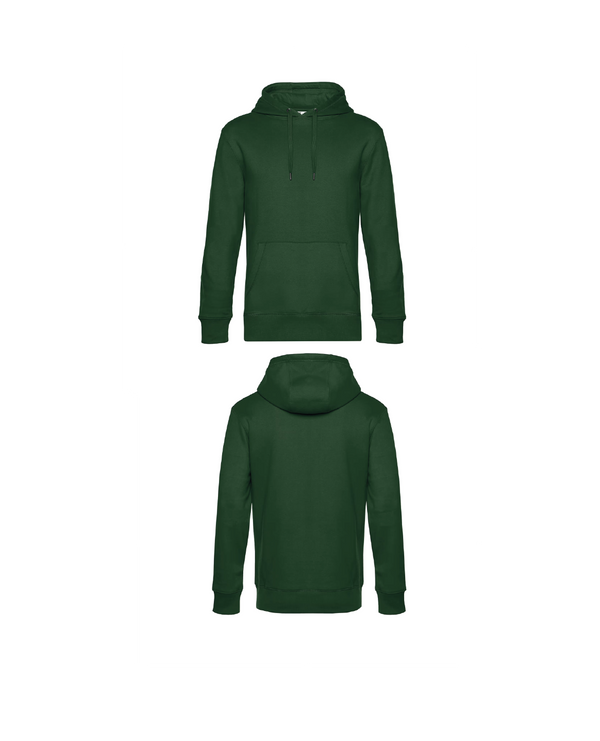 Donker groene King Hoodie personaliseren met borduring of bedrukking – sterke kwaliteit en mooie pasvorm, professioneel geborduurd en bedrukt door PANTR. in Wevelgem.