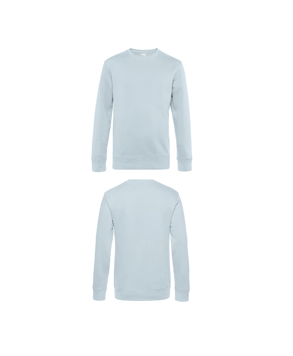 Licht blauwe King Sweater personaliseren met borduring of bedrukking – sterke kwaliteit en mooie pasvorm, professioneel geborduurd en bedrukt door PANTR. in Wevelgem.