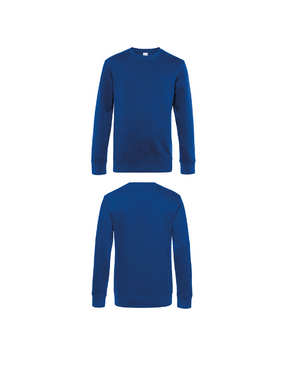 Royal blauwe King Sweater personaliseren met borduring of bedrukking – sterke kwaliteit en mooie pasvorm, professioneel geborduurd en bedrukt door PANTR. in Wevelgem.