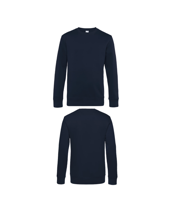 Navy blauwe King Sweater personaliseren met borduring of bedrukking – sterke kwaliteit en mooie pasvorm, professioneel geborduurd en bedrukt door PANTR. in Wevelgem.