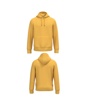 Gele Premium Hoodie personaliseren met borduring of bedrukking – ecologisch materiaal met een luxe uitstraling, professioneel geborduurd en bedrukt door PANTR. in Wevelgem.