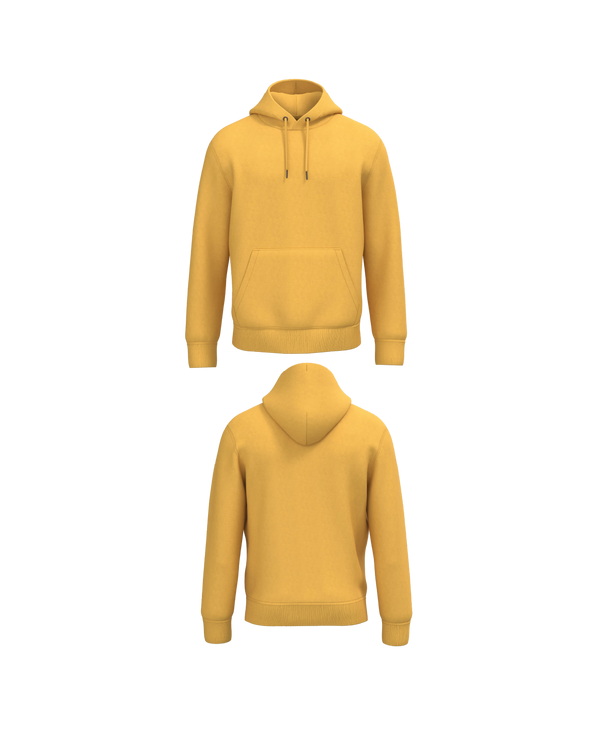 Gele Premium Hoodie personaliseren met borduring of bedrukking – ecologisch materiaal met een luxe uitstraling, professioneel geborduurd en bedrukt door PANTR. in Wevelgem.