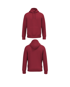 Rode Premium Hoodie personaliseren met borduring of bedrukking – ecologisch materiaal met een luxe uitstraling, professioneel geborduurd en bedrukt door PANTR. in Wevelgem.