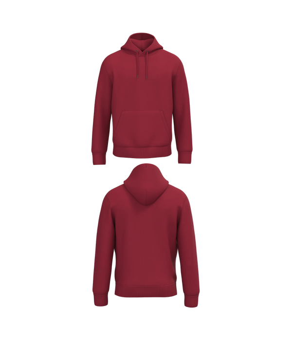 Rode Premium Hoodie personaliseren met borduring of bedrukking – ecologisch materiaal met een luxe uitstraling, professioneel geborduurd en bedrukt door PANTR. in Wevelgem.