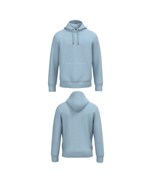 Licht blauwe Premium Hoodie personaliseren met borduring of bedrukking – ecologisch materiaal met een luxe uitstraling, professioneel geborduurd en bedrukt door PANTR. in Wevelgem.